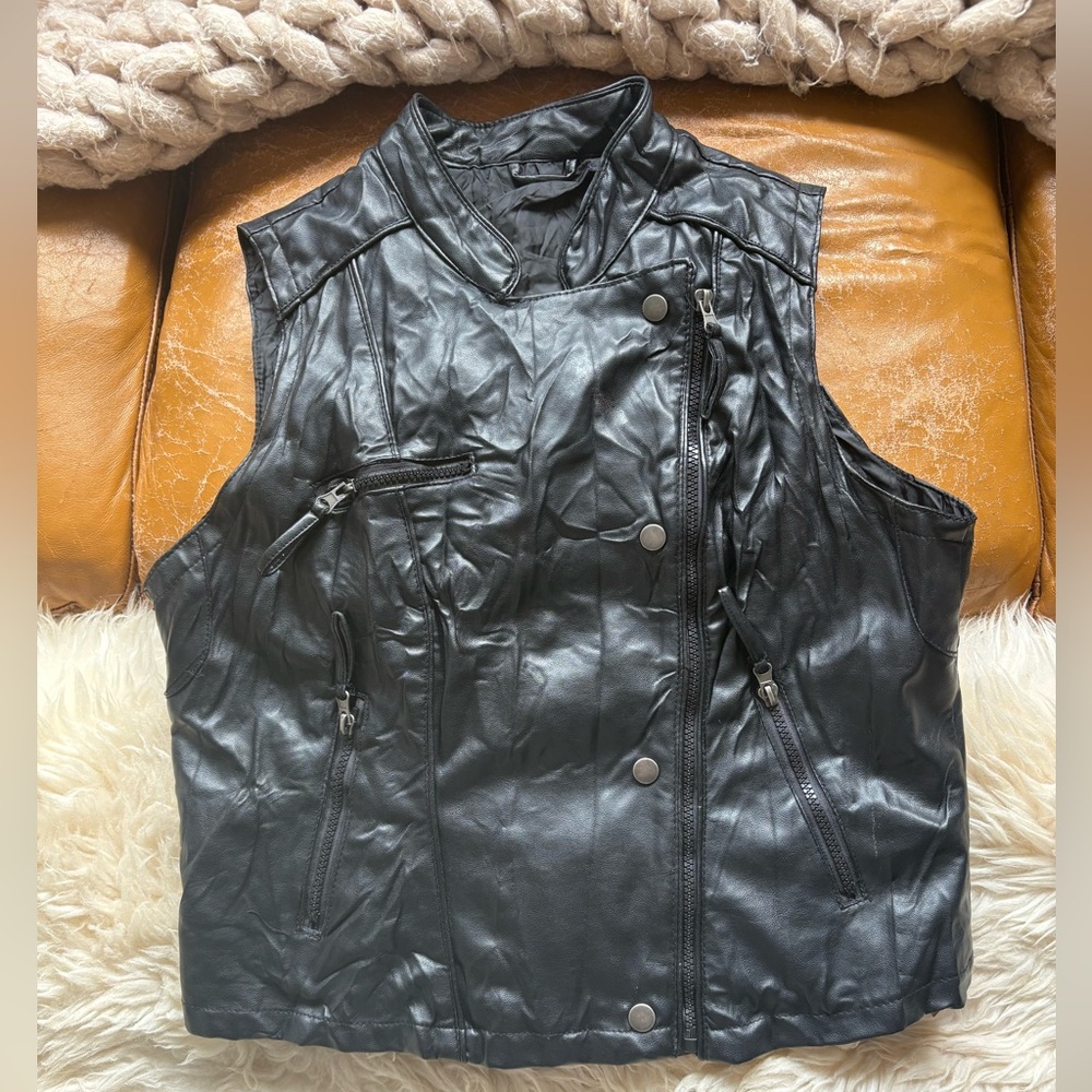 Black Leather Sleeveless Jacket